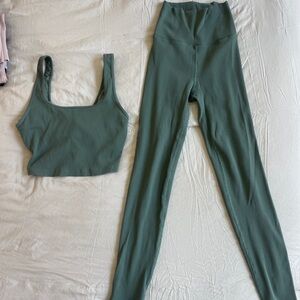 Aerie Sage Green Leggings and Crop Top Set